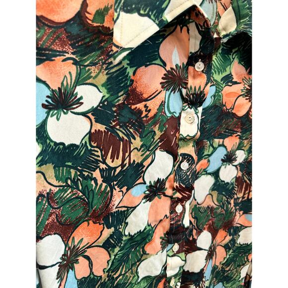 Vintage 70s Floral Print Button Up Blouse size S/M Fit Dagger Collar Statement - Picture 3 of 10